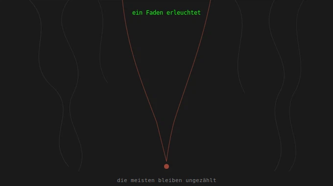 Ein Bündel möglicher Erzählungen, ein grüner Faden läuft von oben nach unten